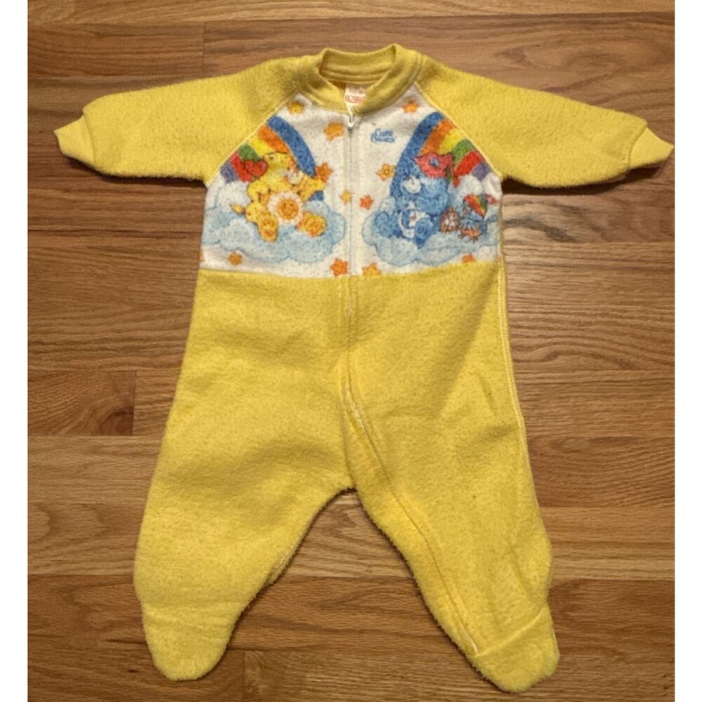Vintage Care Bears Pajamas Sz 6-12 Months Sleeper Obion Yellow Made In USA